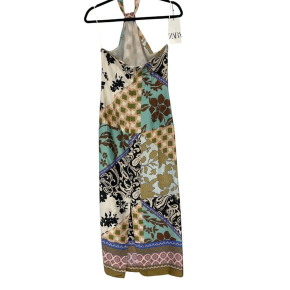 Zara Women Midi Dress Small Multicolor Satin Effect Patchwork Print 8826/181 NWT - Picture 3 of 16
